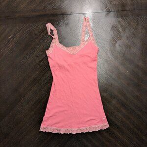 Hollister Vintage Pink Lace-Trim Tank Top – Size M, Cute for Layering or Solo